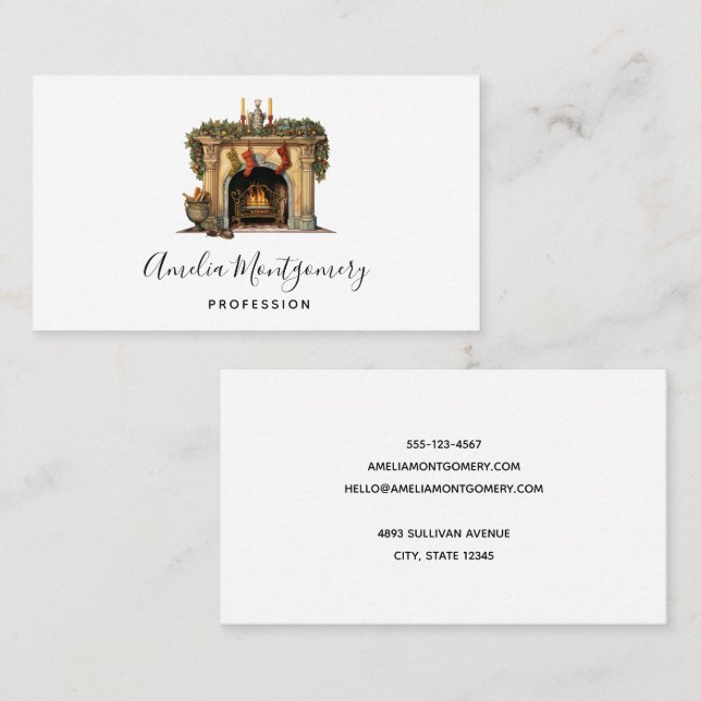 Carte De Visite Foyer victorien cosy Noël (Devant / Derrière)