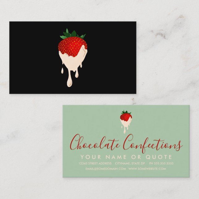 Carte De Visite fraise de chocolat blanc (Devant / Derrière)