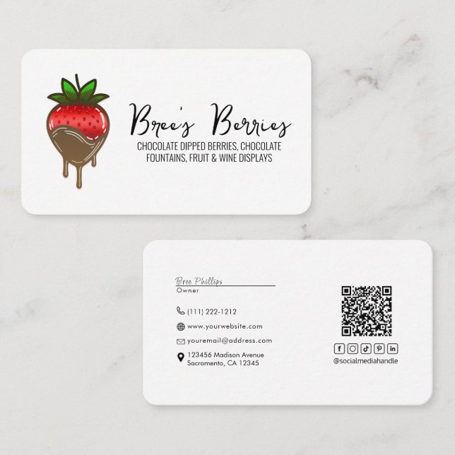 Carte De Visite Fraises Dipped recouvertes de chocolat Baies (Devant / Derrière)
