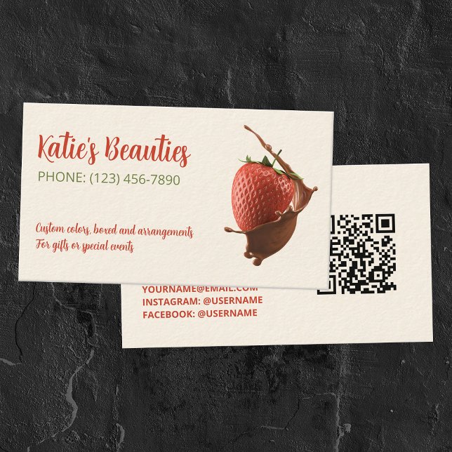 Carte De Visite Fraises trempées au chocolat QR personnalisée (Chocolate Strawberries)
