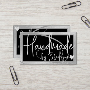 Carte De Visite Frame d'Argent élégant Coeur fait main par nom