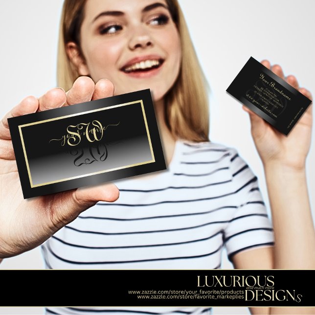 Carte De Visite Frame et Initiales de Champagne Blanc Noir (Créateur téléchargé)