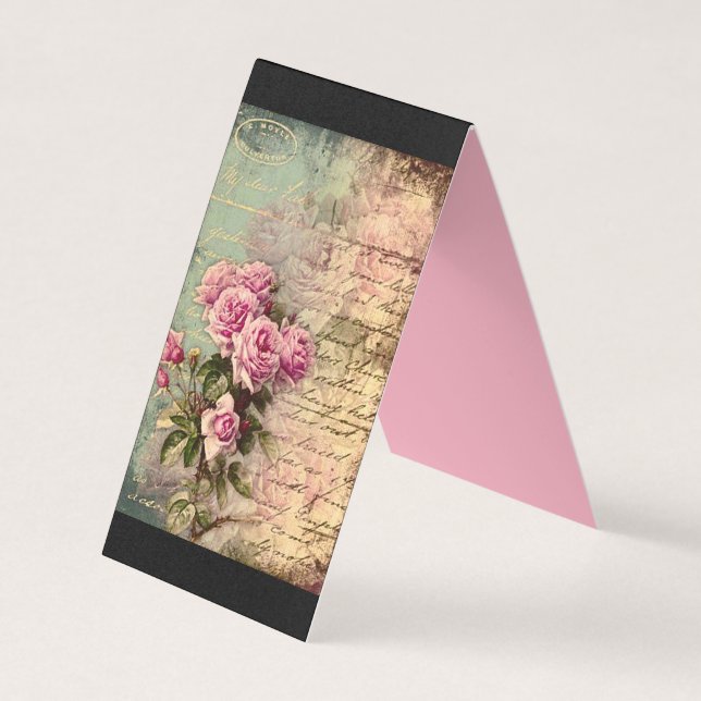 Carte De Visite francais chic, shabby chic, roses roses roses, flo (Devant)