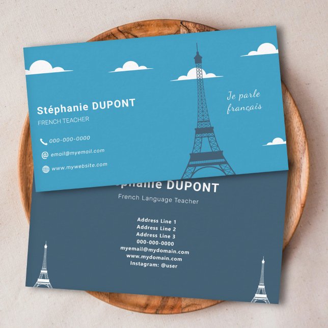 Carte De Visite Français Teacher bleu (French Teacher Blue Business Card)