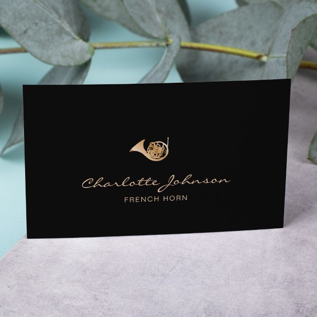 Carte De Visite Française Horn Gold & Black Musicien Professionnel (Créateur téléchargé)