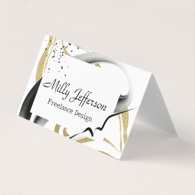 Carte De Visite Freelance Design Code QR Abstrait Gold Noir (Devant)