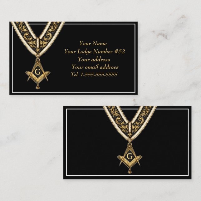 Carte De Visite Freemason Freemasonry Symbol Masonic Black Gold (Devant / Derrière)