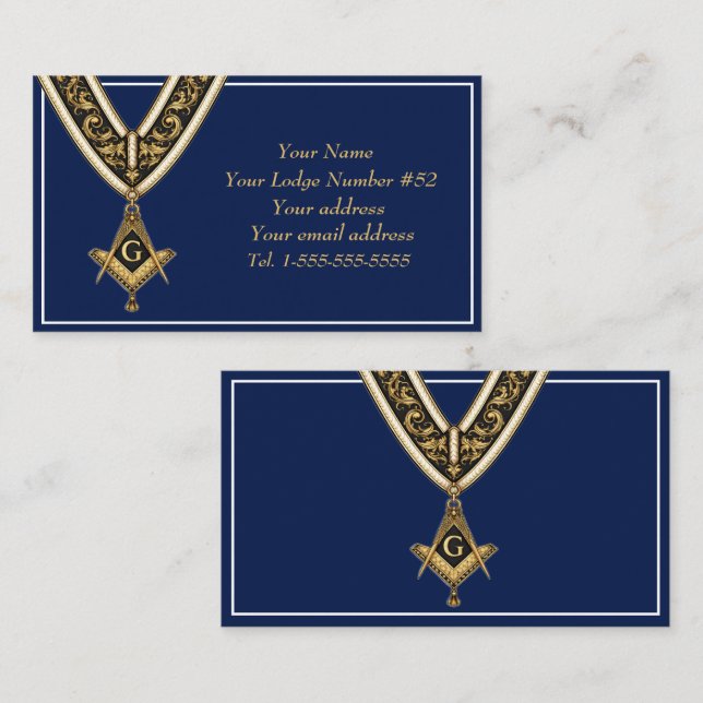 Carte De Visite Freemason Freemasonry Symbol Masonic Blue Gold (Devant / Derrière)