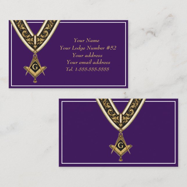 Carte De Visite Freemason Freemasonry Symbol Masonic Purple Gold (Devant / Derrière)