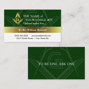 Carte De Visite Freemason Green et Gold Masonic