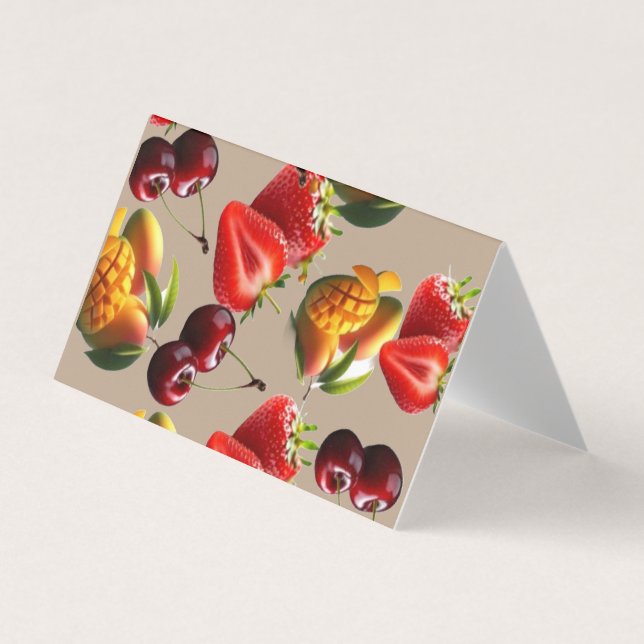 Carte De Visite Fresh Fruit Pattern – Strawberry, Cherry & Mango A (Devant)