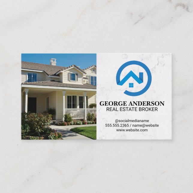 Carte De Visite Front Yard Home | Modern Blue Real Estate Logo (Devant)
