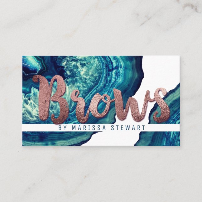 Carte De Visite Fronts roses d'or d'agate de pierre turquoise (Devant)