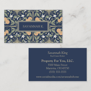 Carte De Visite Fruit et Fleurs Bleu Minuit