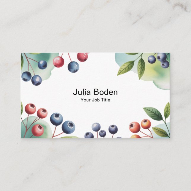 Carte De Visite Fruits aquarelle de baies et branches (Devant)