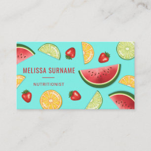 Carte De Visite Fruits Colorés Sur Fond Bleu Nutritionniste Diétét