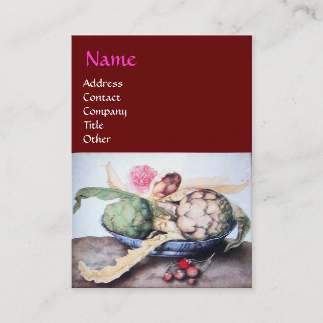 CARTE DE VISITE FRUITS DE SAISON 4- ARTICHOKES, ROSE & FRAISES (Devant)