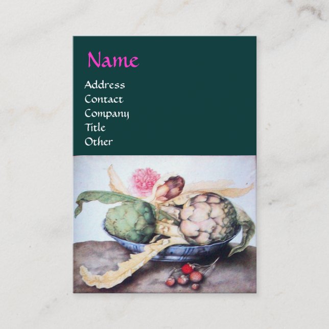 CARTE DE VISITE FRUITS DE SAISON 4- ARTICHOKES, ROSE & FRAISES (Devant)