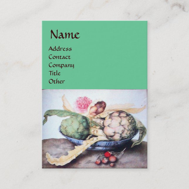 CARTE DE VISITE FRUITS DE SAISON 4- ARTICHOKES, ROSE & FRAISES (Devant)