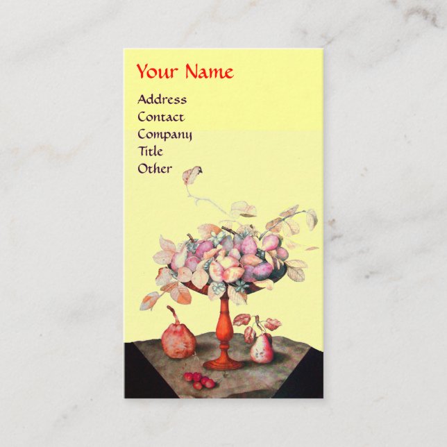 Carte De Visite FRUITS DE SAISON, FLEURS, MONOGRAMME FEUILLE Yello (Devant)