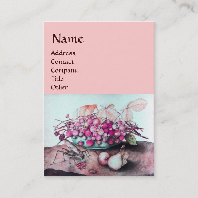 Carte De Visite FRUITS DE SAISON /FRAISES, PEARS Bleu rose (Devant)