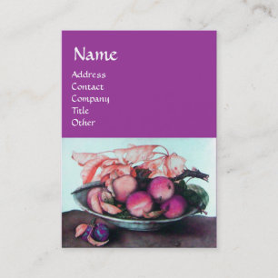 Carte De Visite FRUITS DE SAISON Pêches, pruneaux et Feuille viole