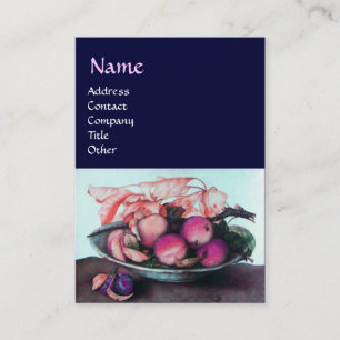 Carte De Visite FRUITS DE SAISON Pêches, Prunes et Bleu Feuille