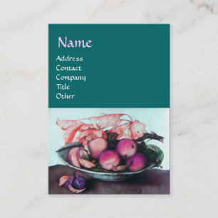 Carte De Visite FRUITS DE SAISON Pêches, Prunes et vert Feuille