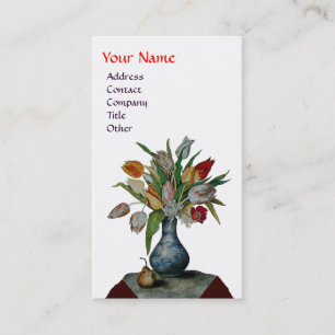 Carte De Visite FRUITS DE SAISON - TULIPS COLORÉS MONOGRAMME blanc