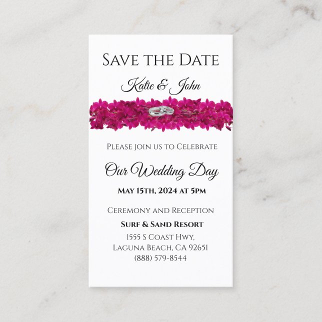 Carte De Visite Fuchsia Orchidées sur White-Save the Date- Magnet (Devant)