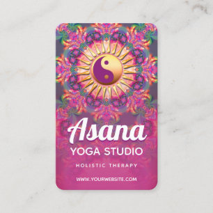 Carte De Visite Fuchsia Pink & Green Mandala Balance Yoga Nouvel Â