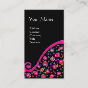 CARTE DE VISITE FUCHSIE ROSE NOIR DÉCO MONOGRAM ABSTRAIT