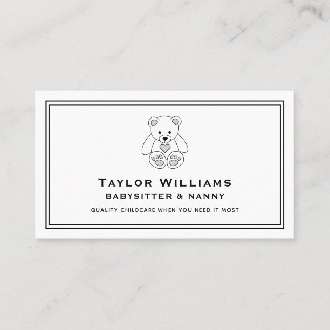 Carte De Visite Fun Babysitter Babysitting Nanny Teddy Black White (Devant)