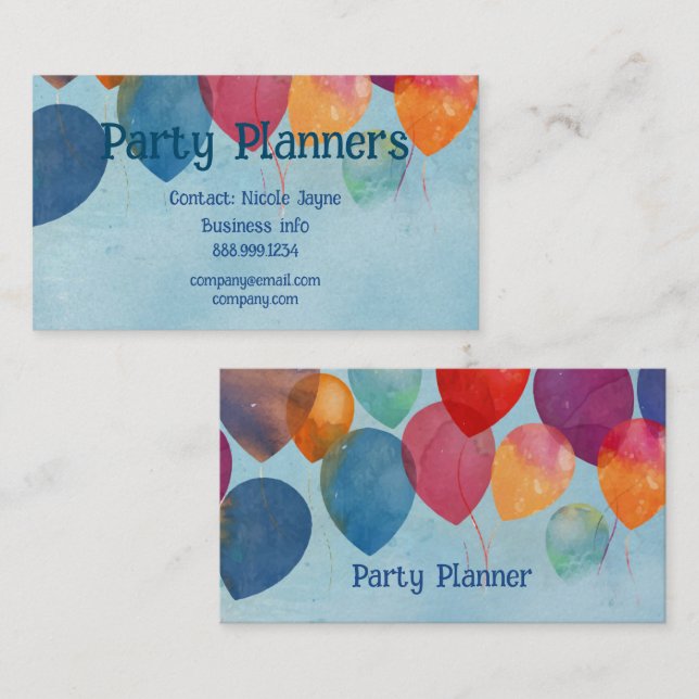 Carte de visite Fun Balloon Party ou Event Planner (Devant / Derrière)