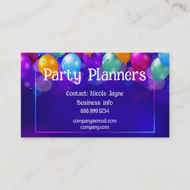 Carte de visite Fun Balloon Party ou Event Planner (Devant)