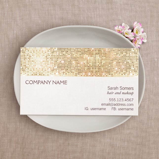 Carte De Visite Fun et Festive Girly Gold Sparkly Sequin (Créateur téléchargé)