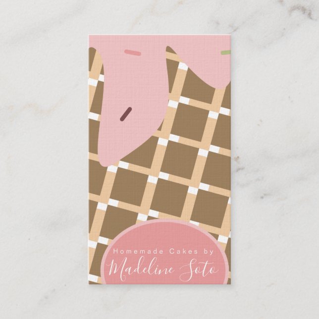 Carte De Visite Fun Frosting Gâteau Boulangerie Waffle rose (Devant)