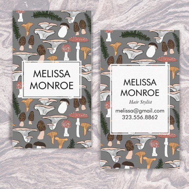 Carte De Visite Fun Fungi Champignons Champignons Motifs fougères  (Créateur téléchargé)