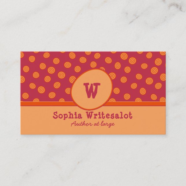 Carte De Visite Fun Monogram Cranberry & Orange Motif (Devant)