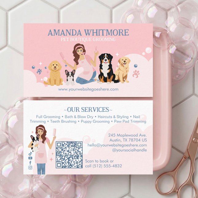 Carte De Visite Fun Pampered Pet Dog Groomer Professional Stylist (Fun Pampered Pet Dog Groomer Professional Stylist Business Card)