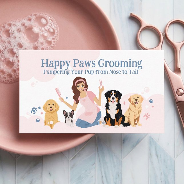 Carte De Visite Fun Pampered Pet Dog Groomer Professional Stylist  (Fun Pampered Pet Dog Groomer Professional Stylist Business Card)