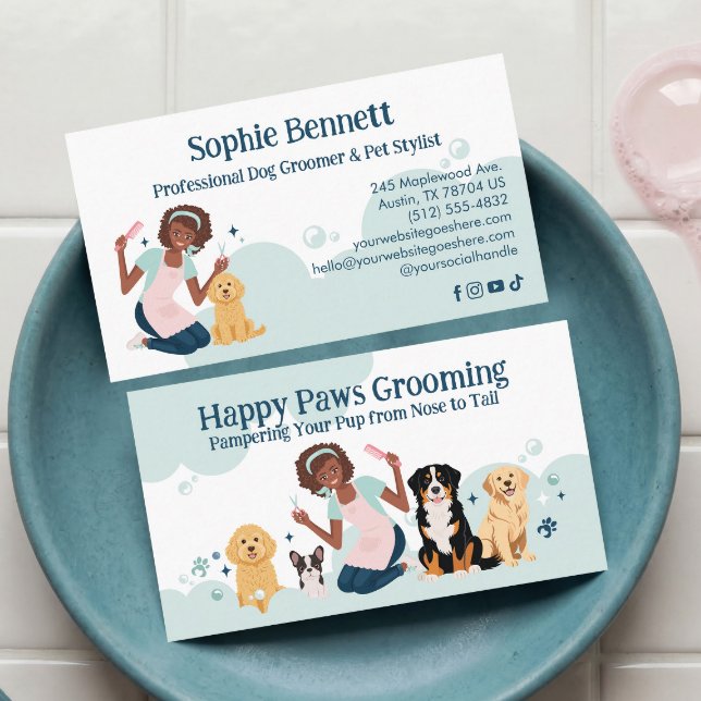Carte De Visite Fun Pampered Pet Dog Groomer Professional Stylist  (Fun Pampered Pet Dog Groomer Professional Stylist Business Card)