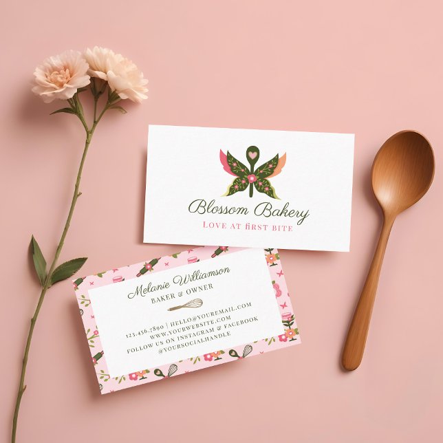 Carte De Visite Fun Papillon Fleur Jardin Floral Boulangerie Cuill (Fun Butterfly Blossom Floral Garden Bakery Spoon Business Card)
