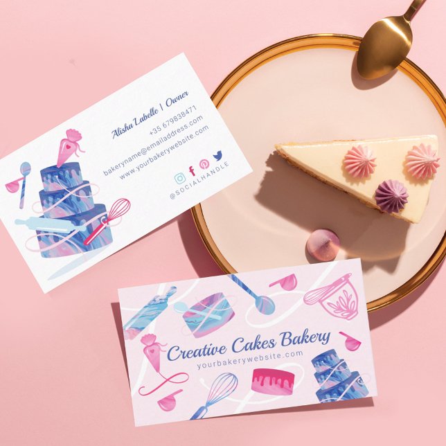 Carte De Visite Fun Pink Bleu Marbre Boulangerie Gâteaux Outils &  (Créateur téléchargé)