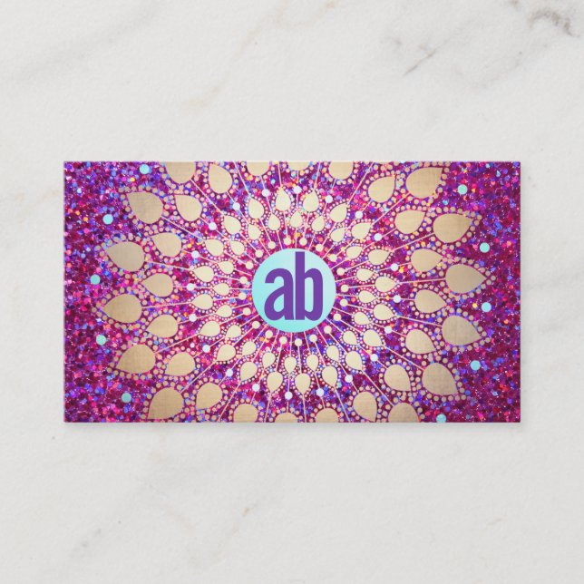 Carte De Visite Fun Purple Parties scintillant Festive Monogramme (Devant)