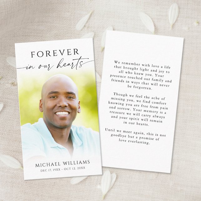 Carte De Visite Funeral Forever In Our Hearts Photo Prayer Card (Créateur téléchargé)