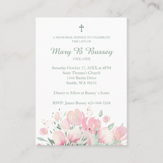 Carte De Visite Funeral Romantic Wildflower to Remember Loved Ones (Devant)