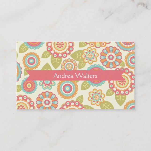 Carte De Visite Funky Boho Retro Flowers Mariage (Devant)