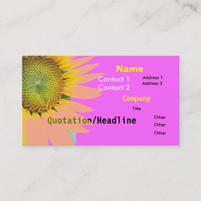 Carte de visite funky tournesol rose vif (Devant)