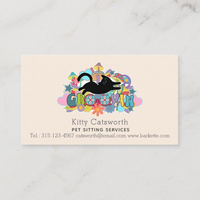Carte De Visite Funny Boho Hippie Retro Service de salon pour anim (Dos)